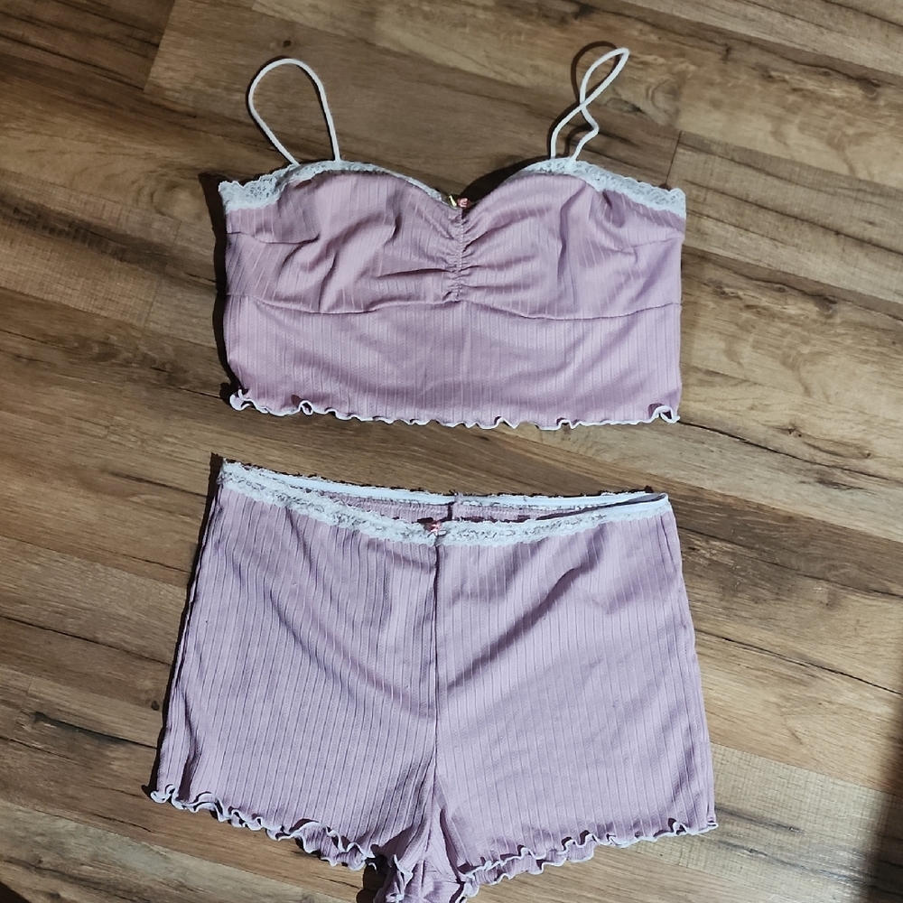 SHEIN Lavender Lace Trim Pajama Set